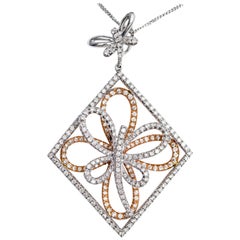 1.31 Carat Fancy Butterfly Shape 18 Karat Rose White Gold Chain Necklace Pendant