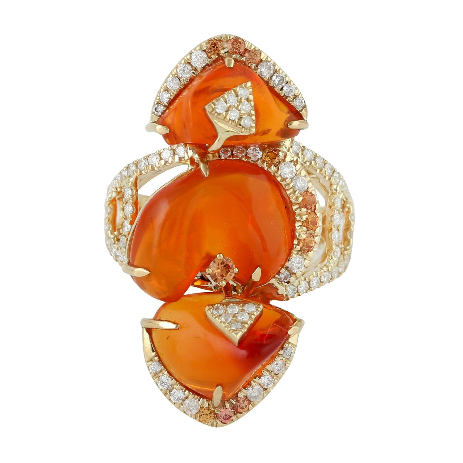 For Sale:  13.1 Carat Fire Opal 18 Karat Gold Diamond Ring  3