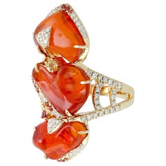 13.1 Carat Fire Opal 18 Karat Gold Diamond Ring