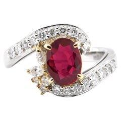 1.31 Carat Natural Ruby and Diamond Ring Set in Platinum and 18K Gold