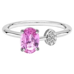 1.31 Carat Oval Pink Sapphire 0.06 Carat SI/H Diamond Ring 18 Karat White Gold