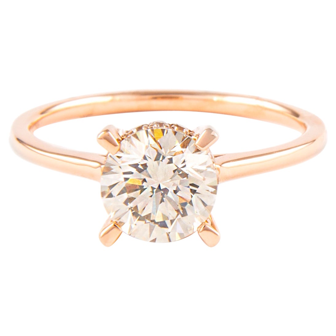 Bague solitaire en or rose 18 carats avec diamants ronds brillants de 1,31 carat