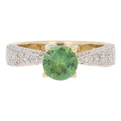 1.31 Carat Round Cut Tourmaline and Diamond Ring, 14 Karat Gold Milgrain