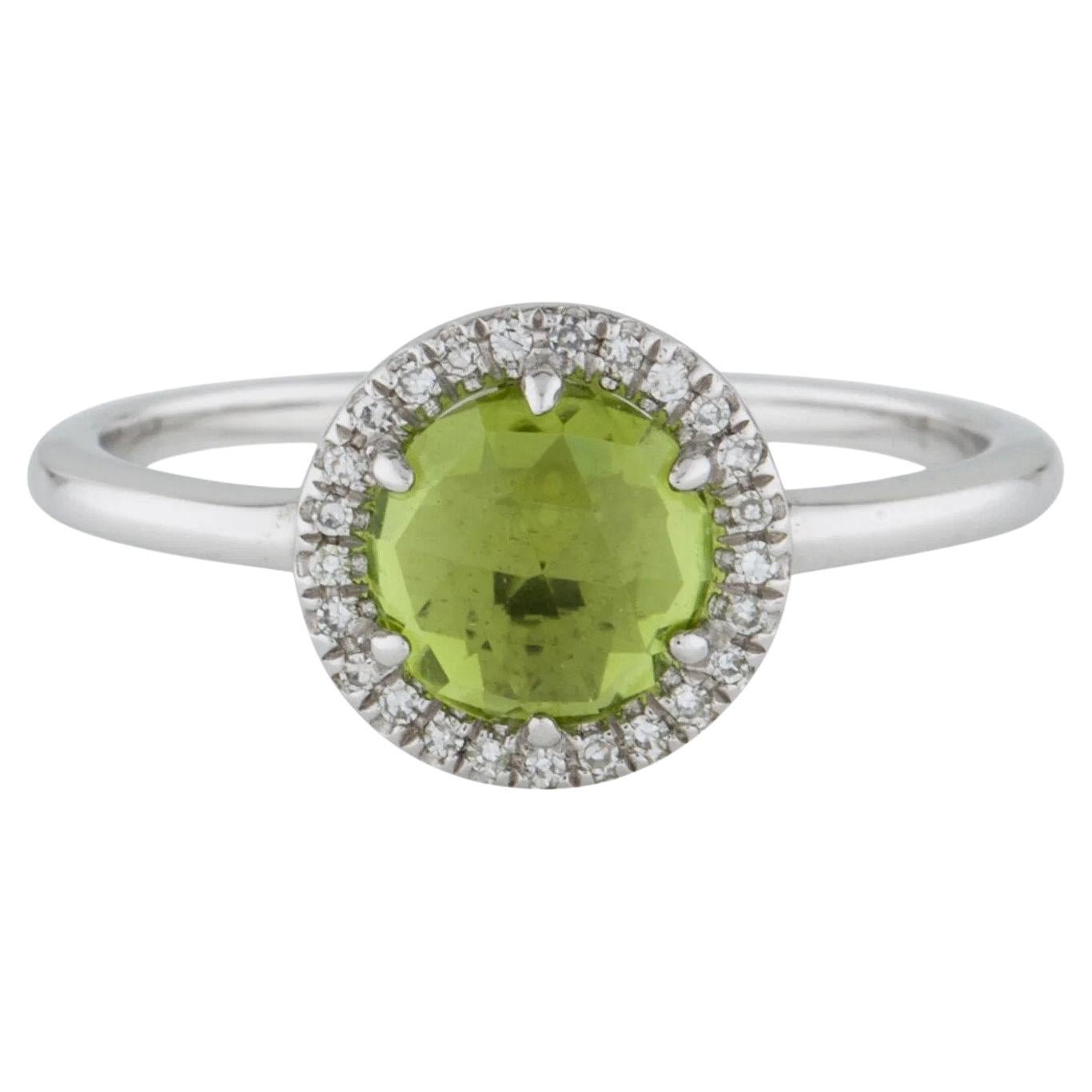 1,31 Karat Runder Peridot & Diamant Weißgold Ring im Angebot