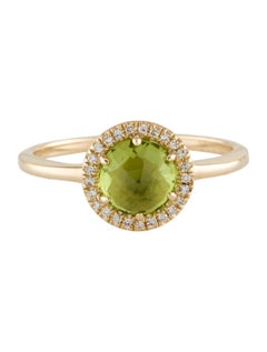 1.31 Carat Round Peridot & Diamond Yellow Gold Ring