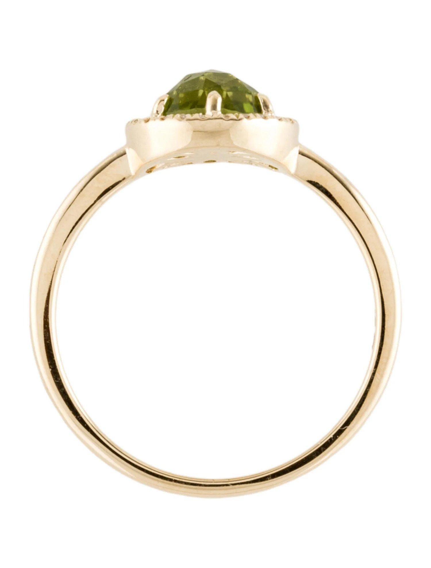 1.31 Carat Round Peridot & Diamond Yellow Gold Ring In New Condition For Sale In Great Neck, NY