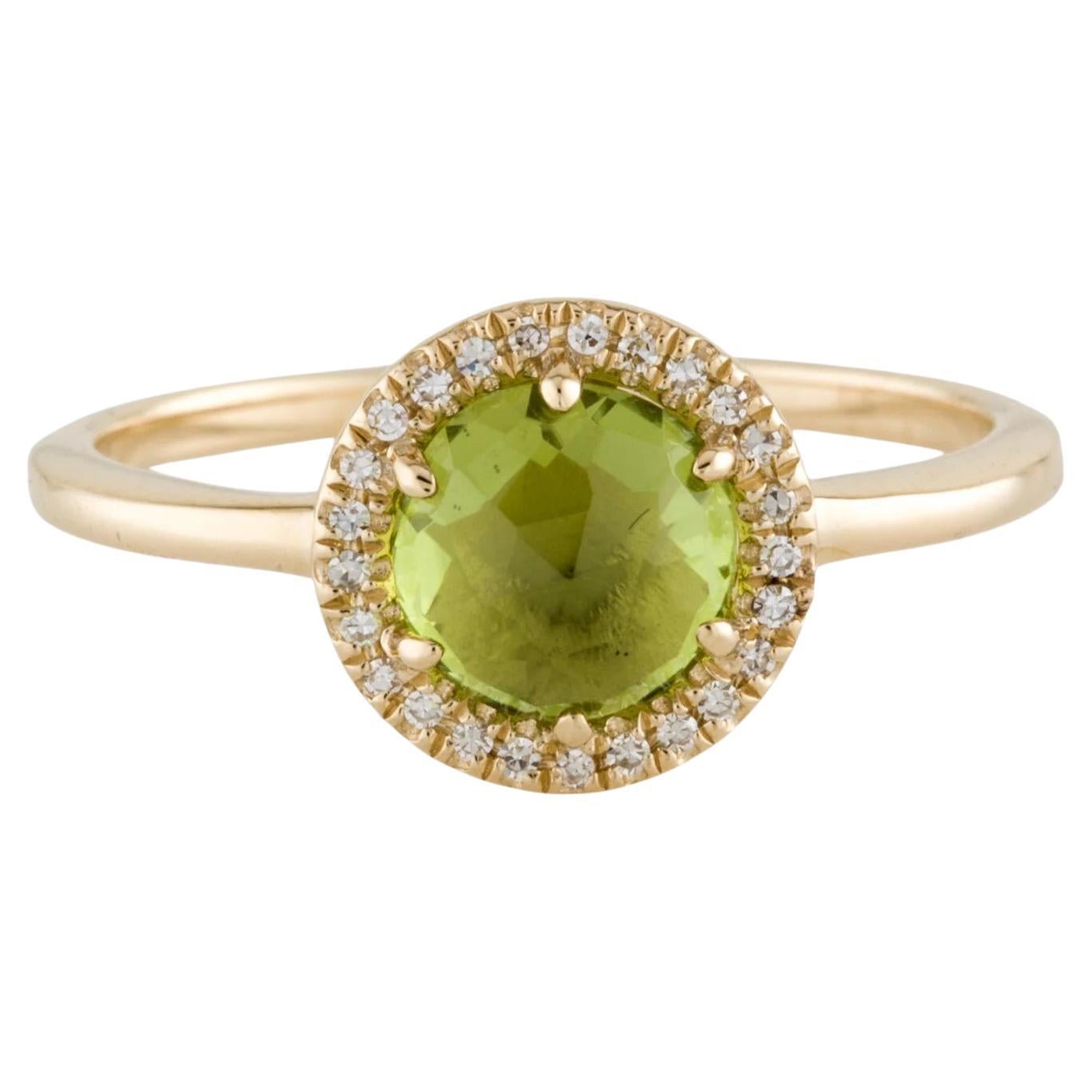 1.31 Carat Round Peridot & Diamond Yellow Gold Ring For Sale