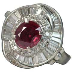 1.31 Carat Ruby 1.16 Carat Diamond Solid Platinum Cluster Ring