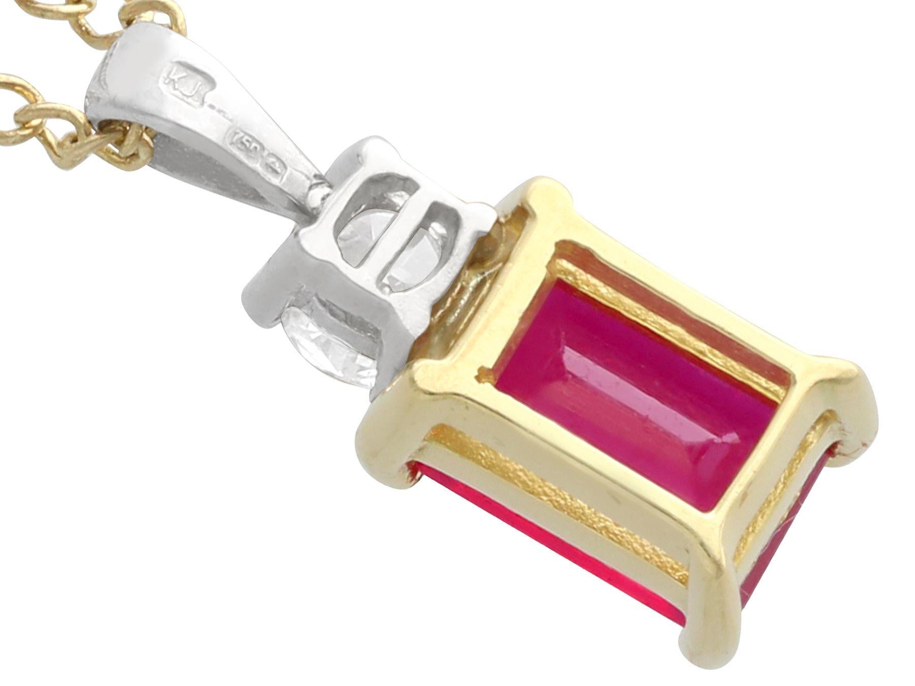 1.31 Carat Ruby and 0.19 Carat Diamond Yellow Gold Pendant In Excellent Condition For Sale In Jesmond, Newcastle Upon Tyne