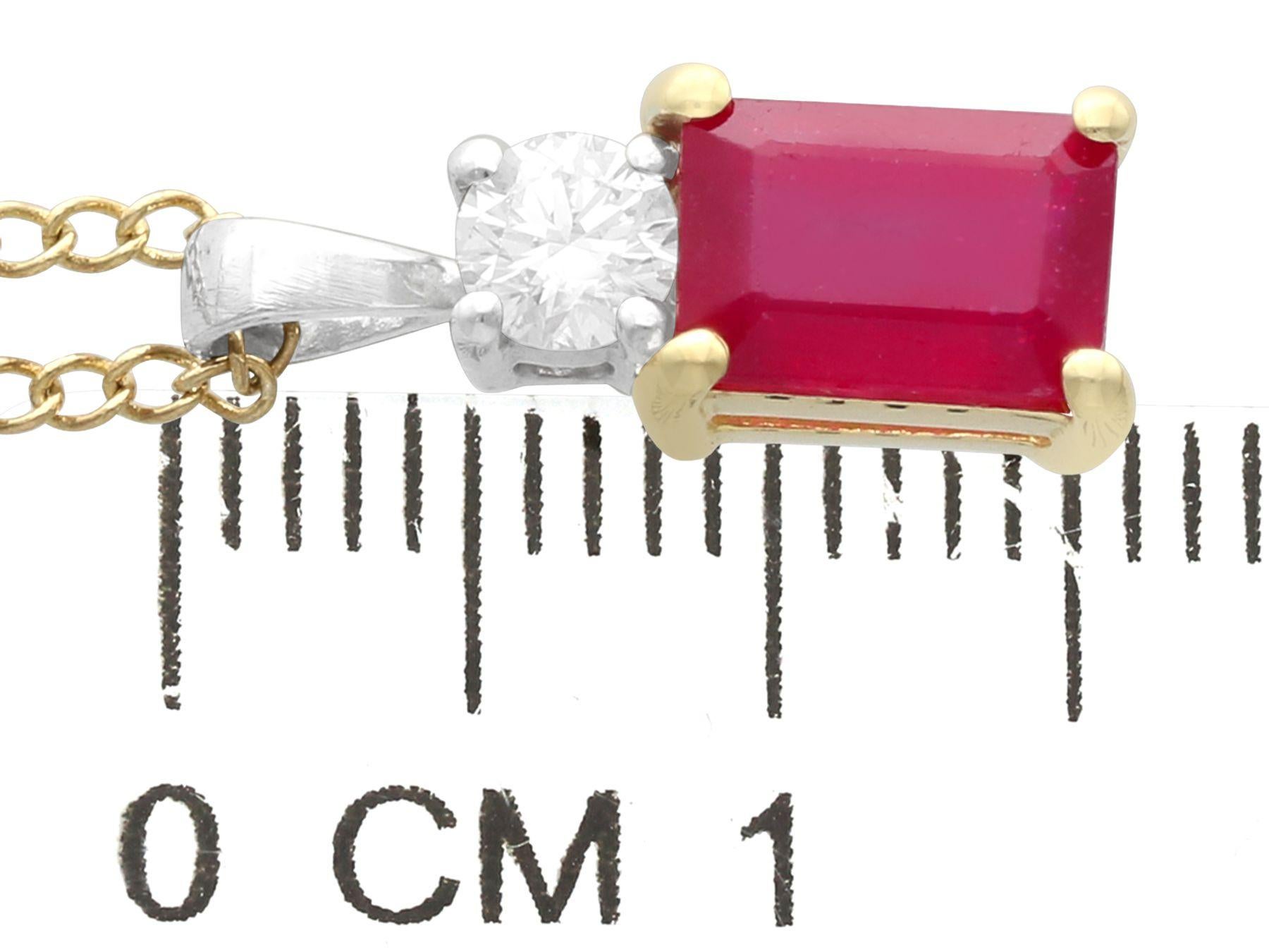 Women's or Men's 1.31 Carat Ruby and 0.19 Carat Diamond Yellow Gold Pendant For Sale