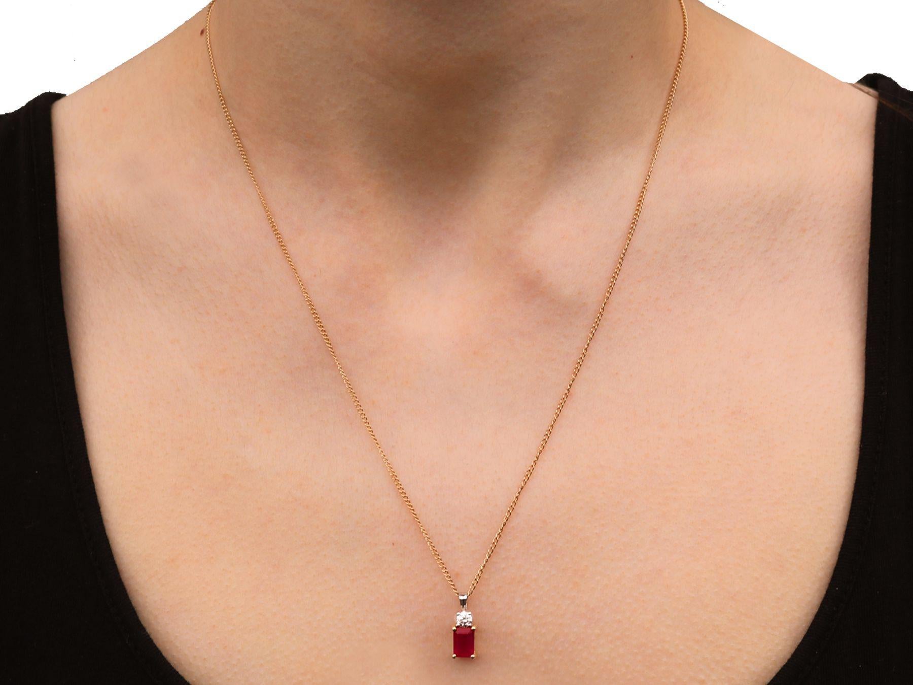 1.31 Carat Ruby and 0.19 Carat Diamond Yellow Gold Pendant For Sale 1