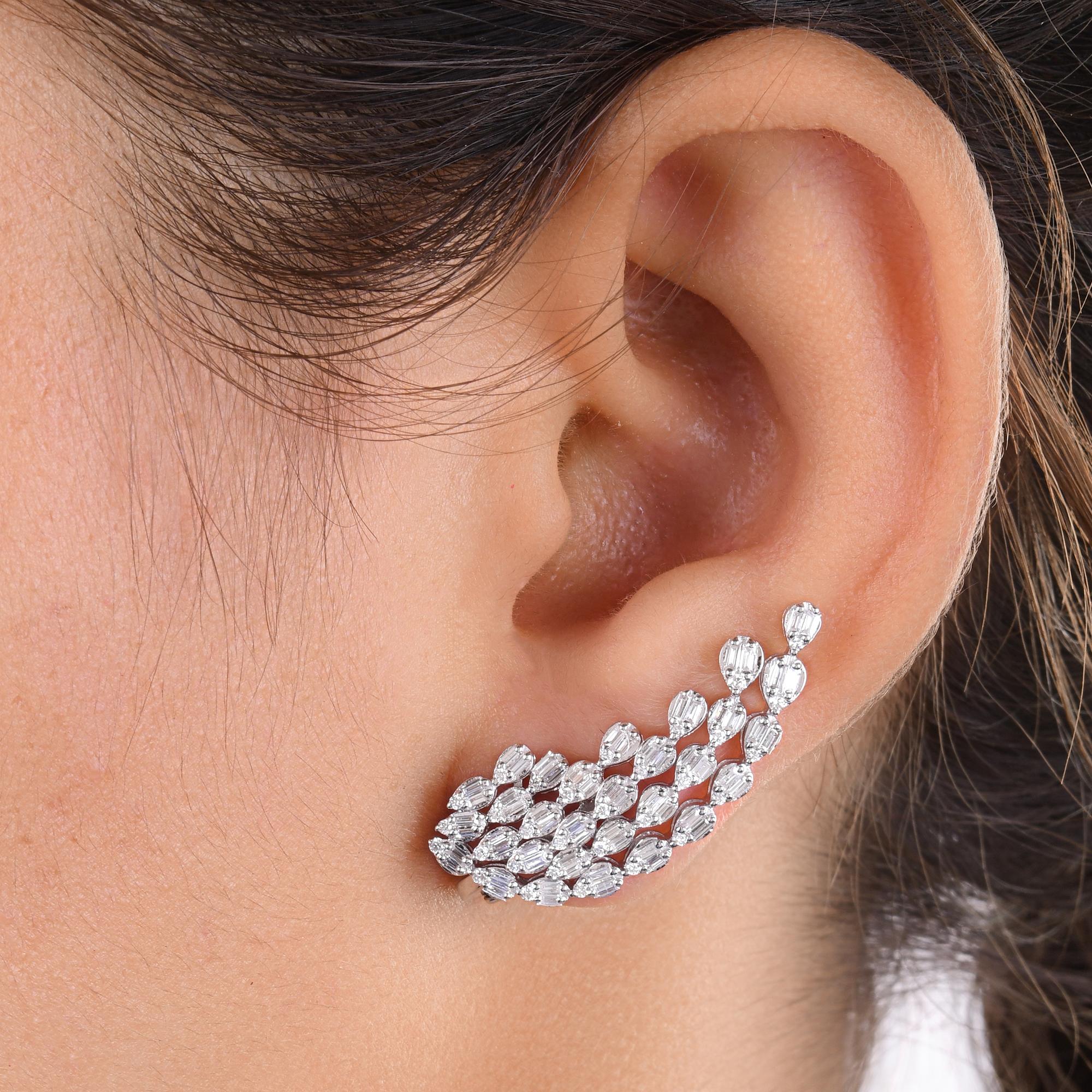 Baguette Cut 1.31 Carat SI/H Baguette Round Diamond Earrings 14 Karat White Gold Fine Jewelry