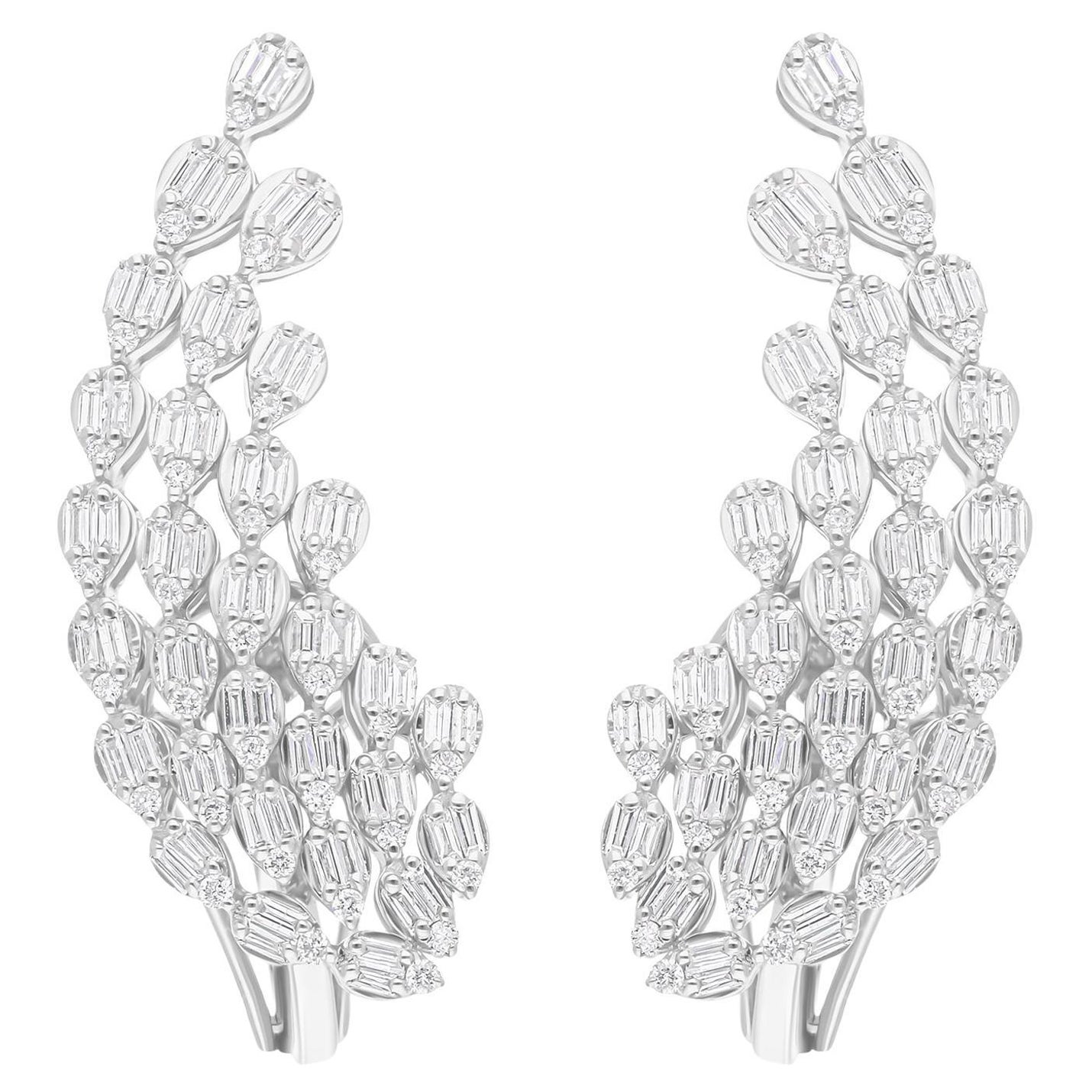 1.31 Carat SI/H Baguette Round Diamond Earrings 14 Karat White Gold Fine Jewelry