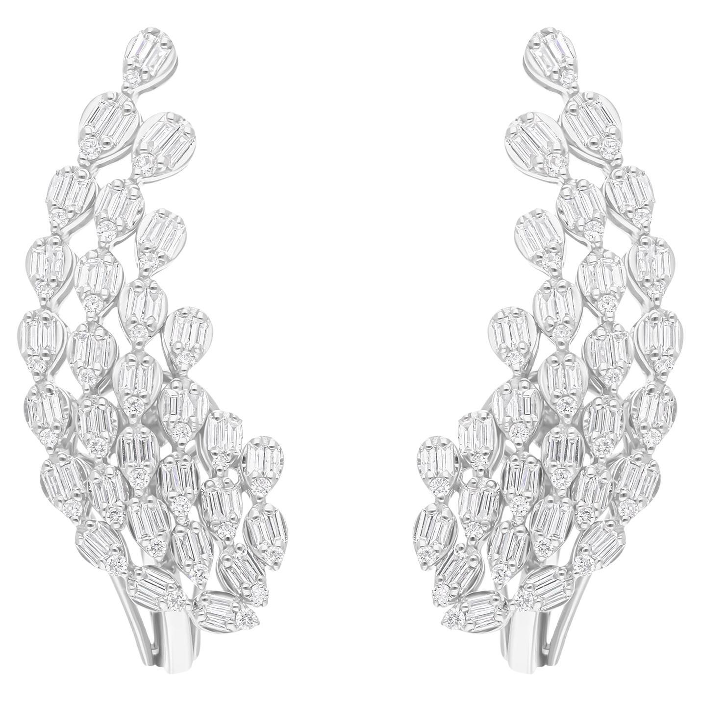 1.31 Carat SI/H Baguette Round Diamond Earrings 18 Karat White Gold Fine Jewelry