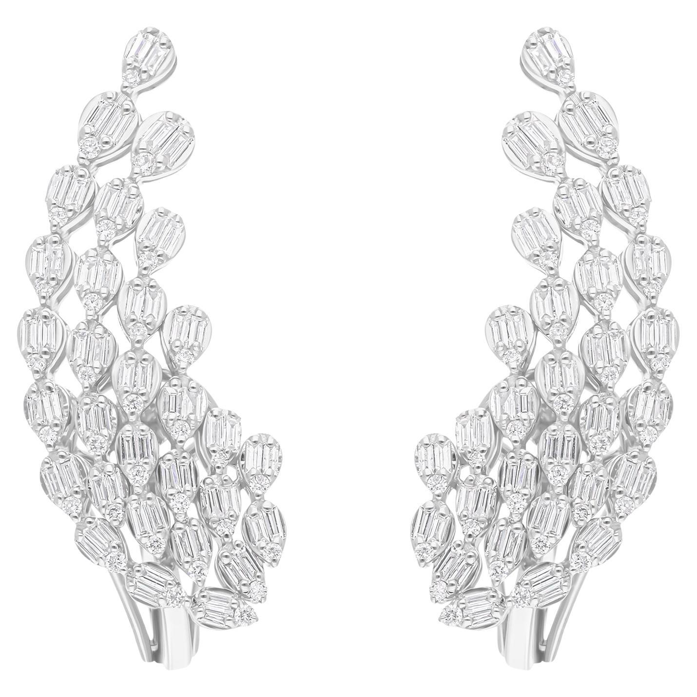 Orecchini con diamante tondo Baguette da 1,31 carati SI/H Oro bianco 18 carati Gioielli di pregio