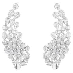1.31 Carat SI/H Diamond Cluster Ear Climber Earrings 14 Karat White Gold