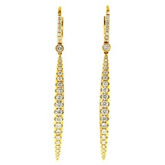 1.31 Carat Total Diamond Pave Yellow Gold Linear Dangling Drop Earrings