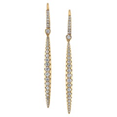 Diamond Pave Linear Dangling Earrings in Yellow Gold, 1.31 Carats Total 