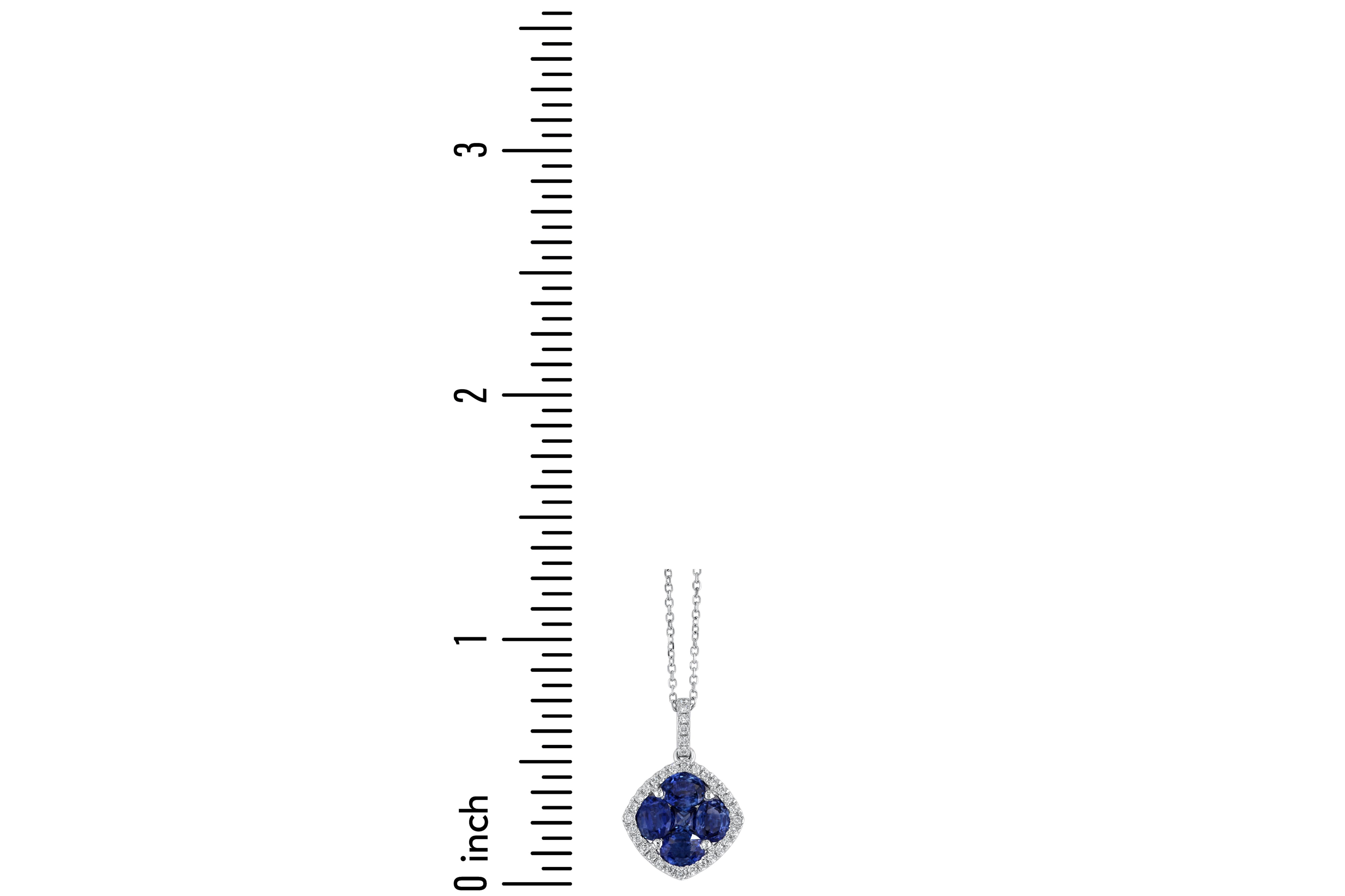 Mixed Cut 1.31 Carat Vivid Blue Sapphire and 0.13 Ct Diamond Halo Pendant in 18W ref2236 For Sale