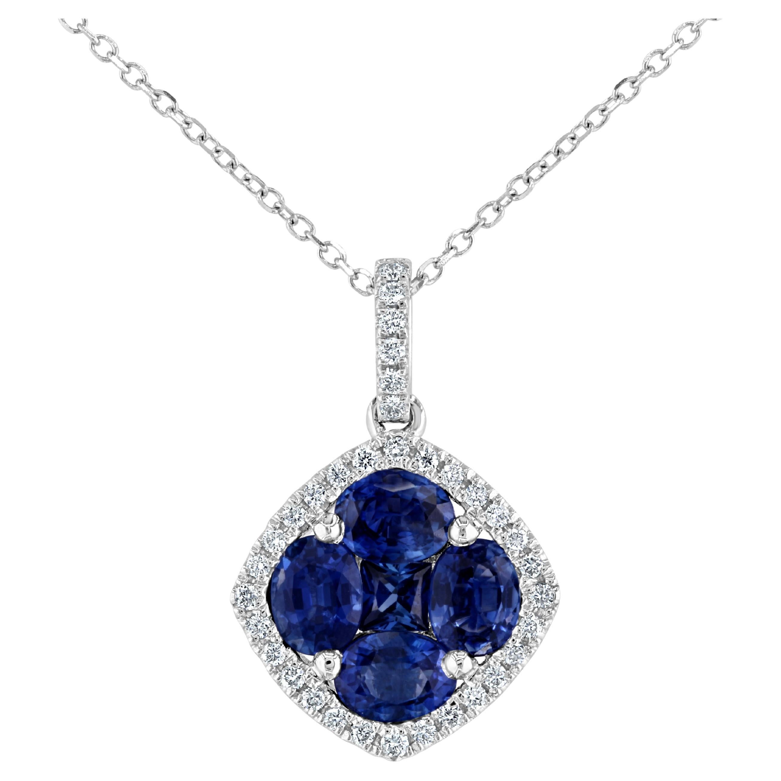 1.31 Carat Vivid Blue Sapphire and 0.13 Ct Diamond Halo Pendant in 18W ref2236 For Sale