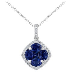 1.31 Carat Vivid Blue Sapphire and 0.13 Ct Diamond Halo Pendant in 18W ref2236