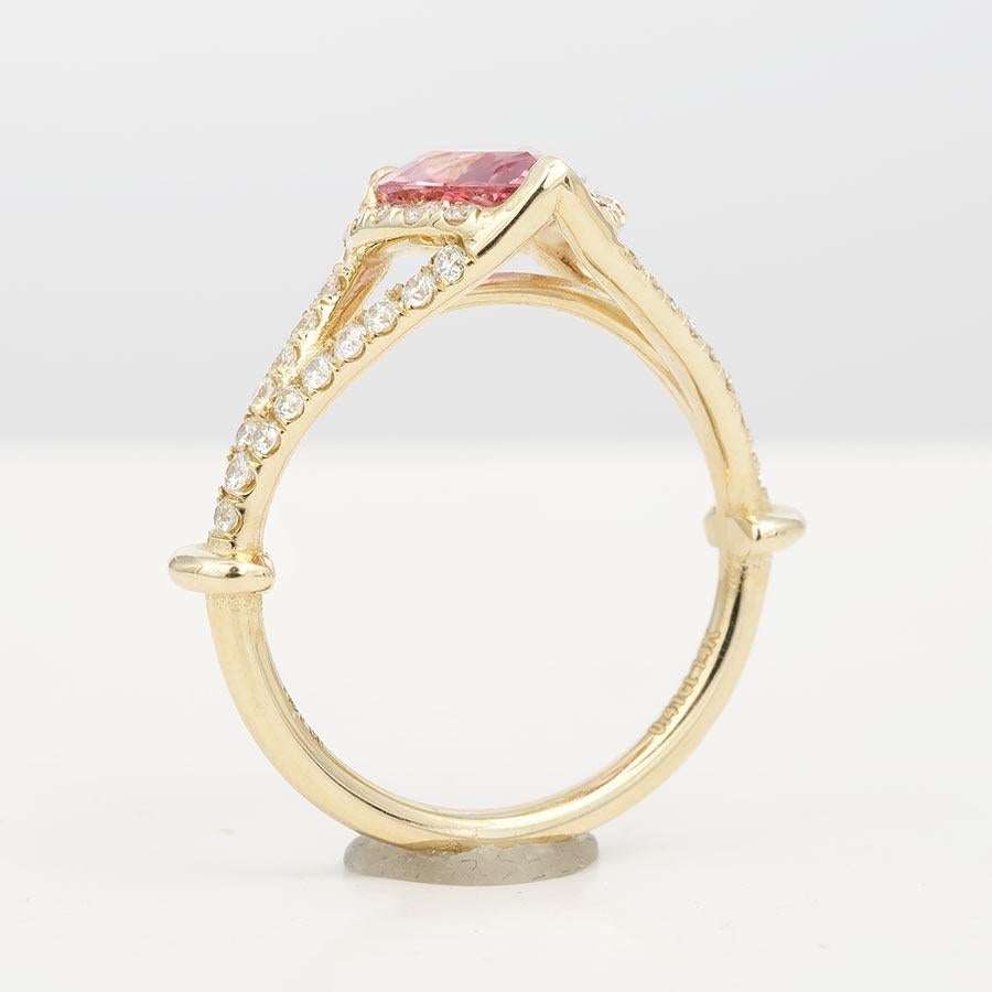 Mixed Cut 1.31 Carats Natural Pink Tourmaline Diamonds set in 14K Yellow Gold Ring  For Sale