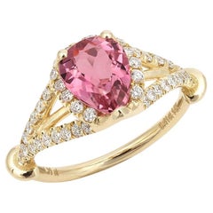1.31 Carats Natural Pink Tourmaline Diamonds set in 14K Yellow Gold Ring 