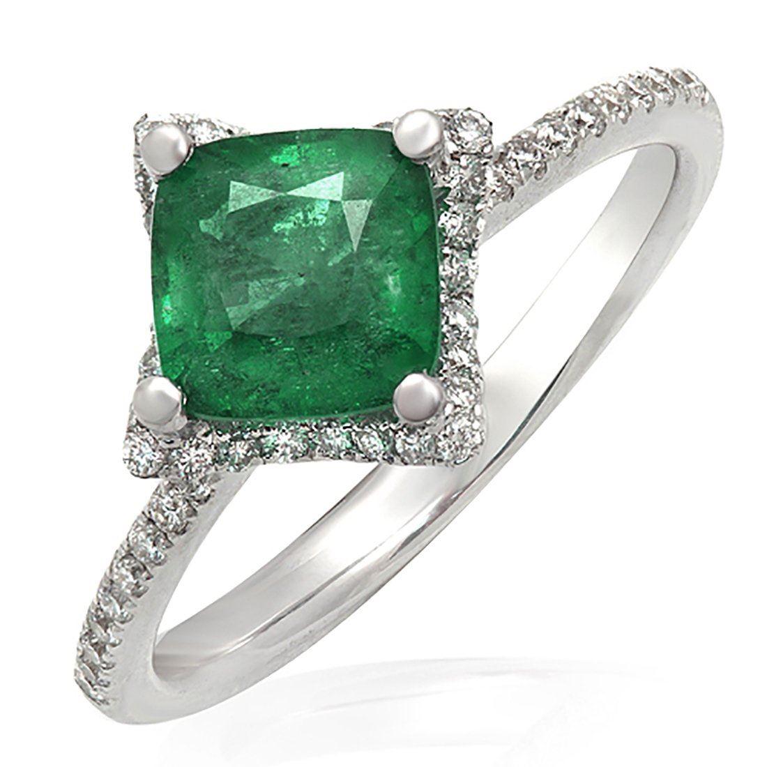 Top: 11 mm
Band Width: 2 mm
Metal: 18K White Gold 
Size: 6-9 ( Please message Us for your Size )
Hallmarks: 750
Total Weight: 3.4 Grams
Center Stone: 1.31 CT Zambian Emerald
Side Stone: 0.46 Ct G VS1 Diamonds 
Condition: New
Estimated Retail Price: