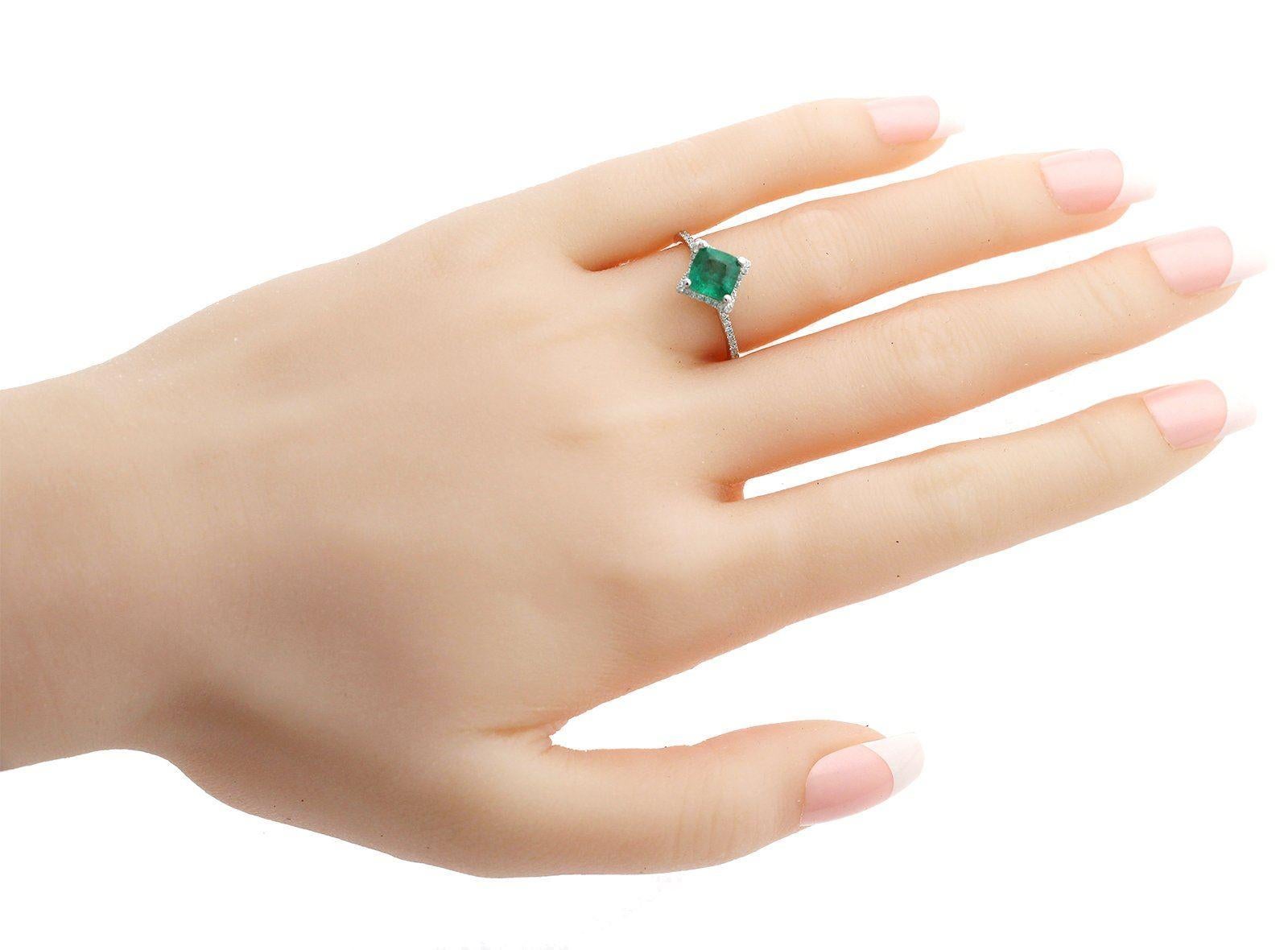 Cushion Cut 1.31 Carat Zambian Emerald and 0.46 Carat Diamonds in 18 Karat Gold Ring For Sale