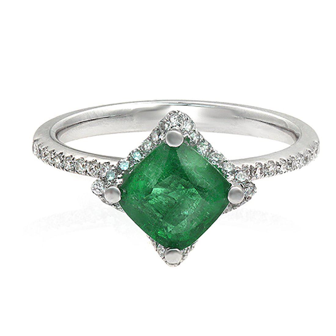 1.31 Carat Zambian Emerald and 0.46 Carat Diamonds in 18 Karat Gold Ring In New Condition For Sale In Los Angeles, CA