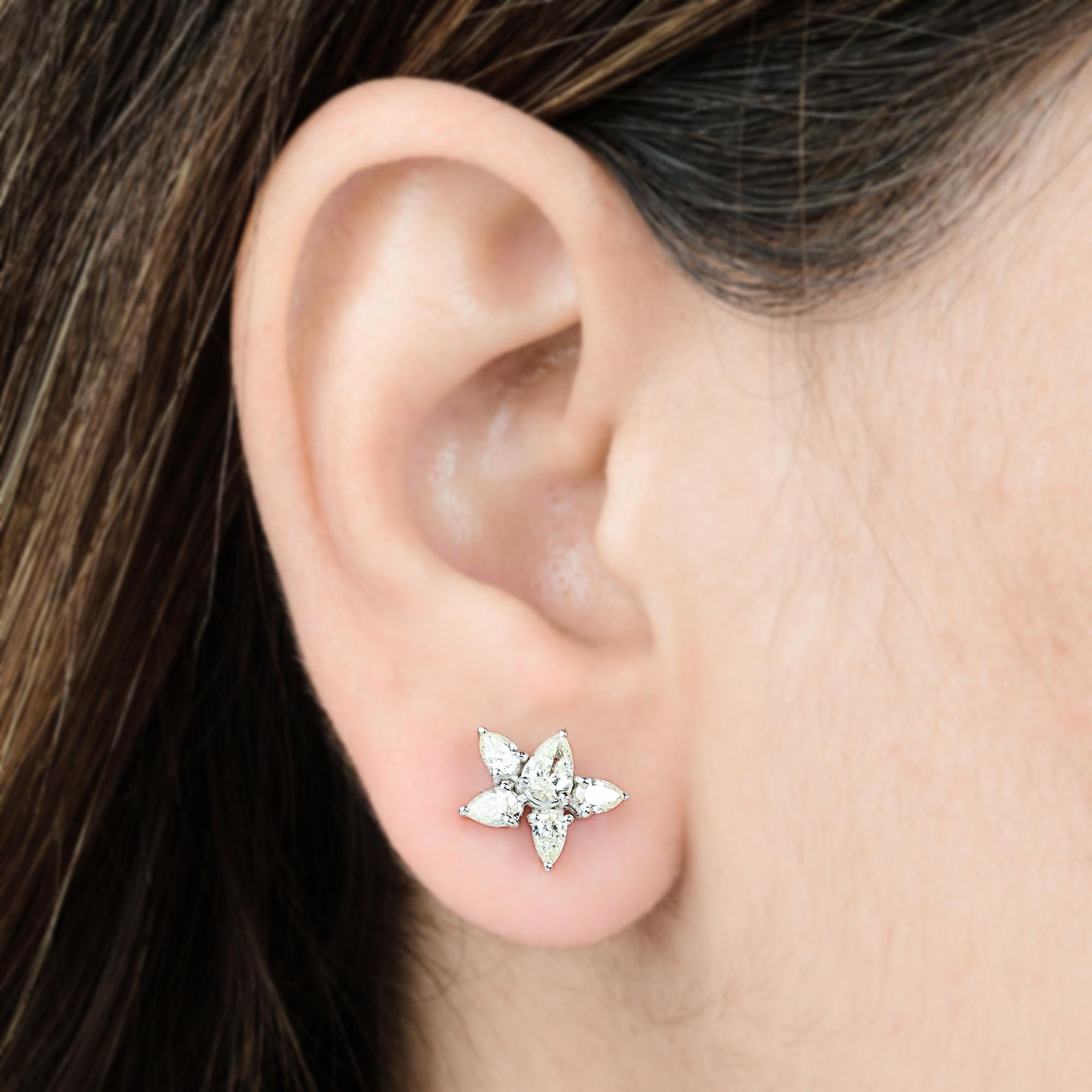 Pendientes de oro blanco de 18 quilates con racimo de diamantes de 1,31 quilates, claridad SI y color HI Corte pera en venta