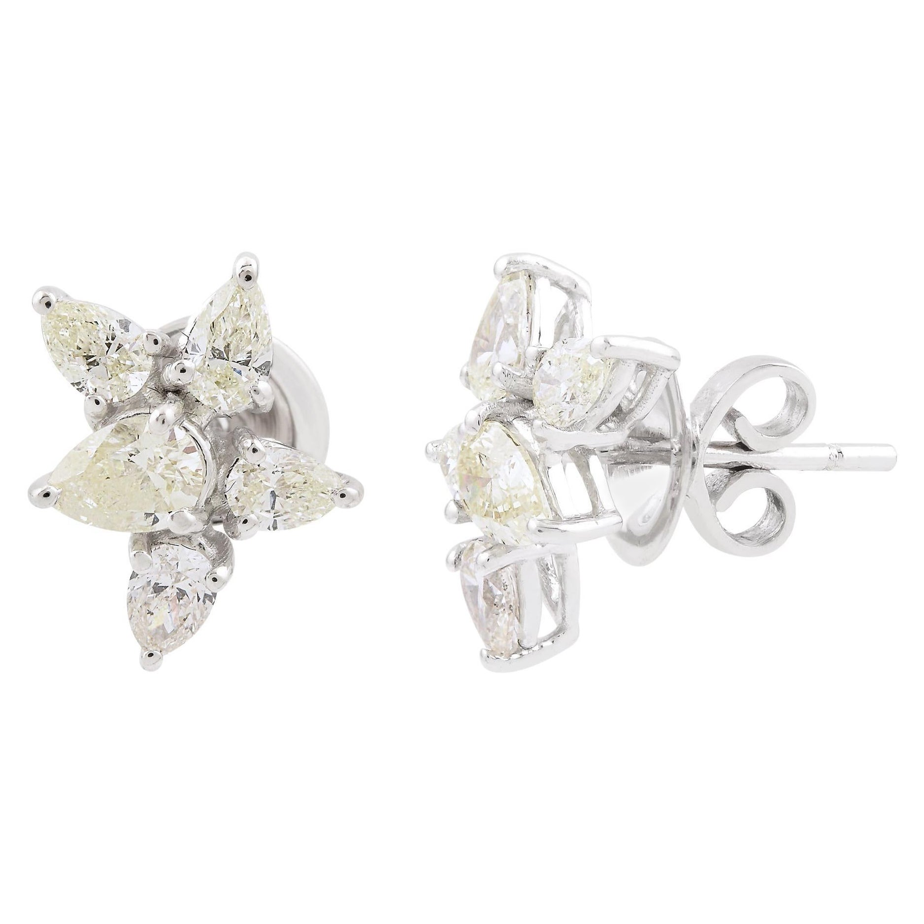 Pendientes de oro blanco de 18 quilates con racimo de diamantes de 1,31 quilates, claridad SI y color HI