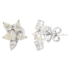 Pendientes de oro blanco de 18 quilates con racimo de diamantes de 1,31 quilates, claridad SI y color HI