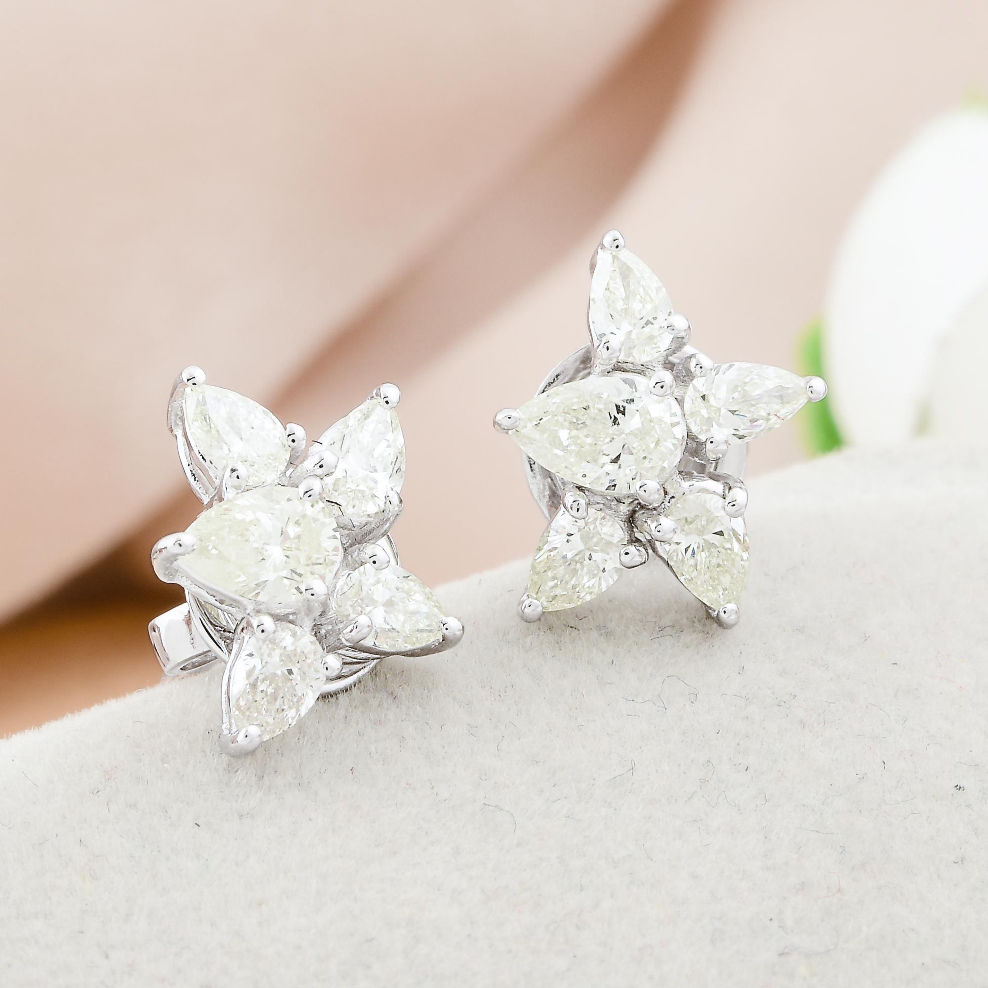 Modern 1.31 Ct SI Clarity HI Color Pear Shape Diamond Stud Earrings 18 Karat White Gold For Sale