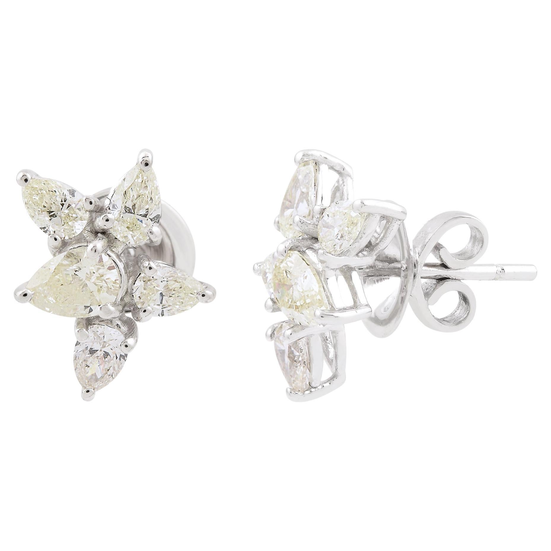 1.31 Ct SI Clarity HI Color Pear Shape Diamond Stud Earrings 18 Karat White Gold For Sale