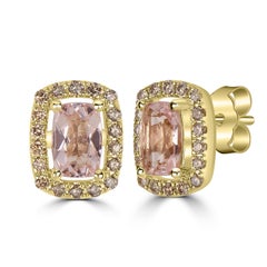 Orecchini a lobo in oro giallo 14K con Morganite rosa naturale e diamanti da 1,31 ctw