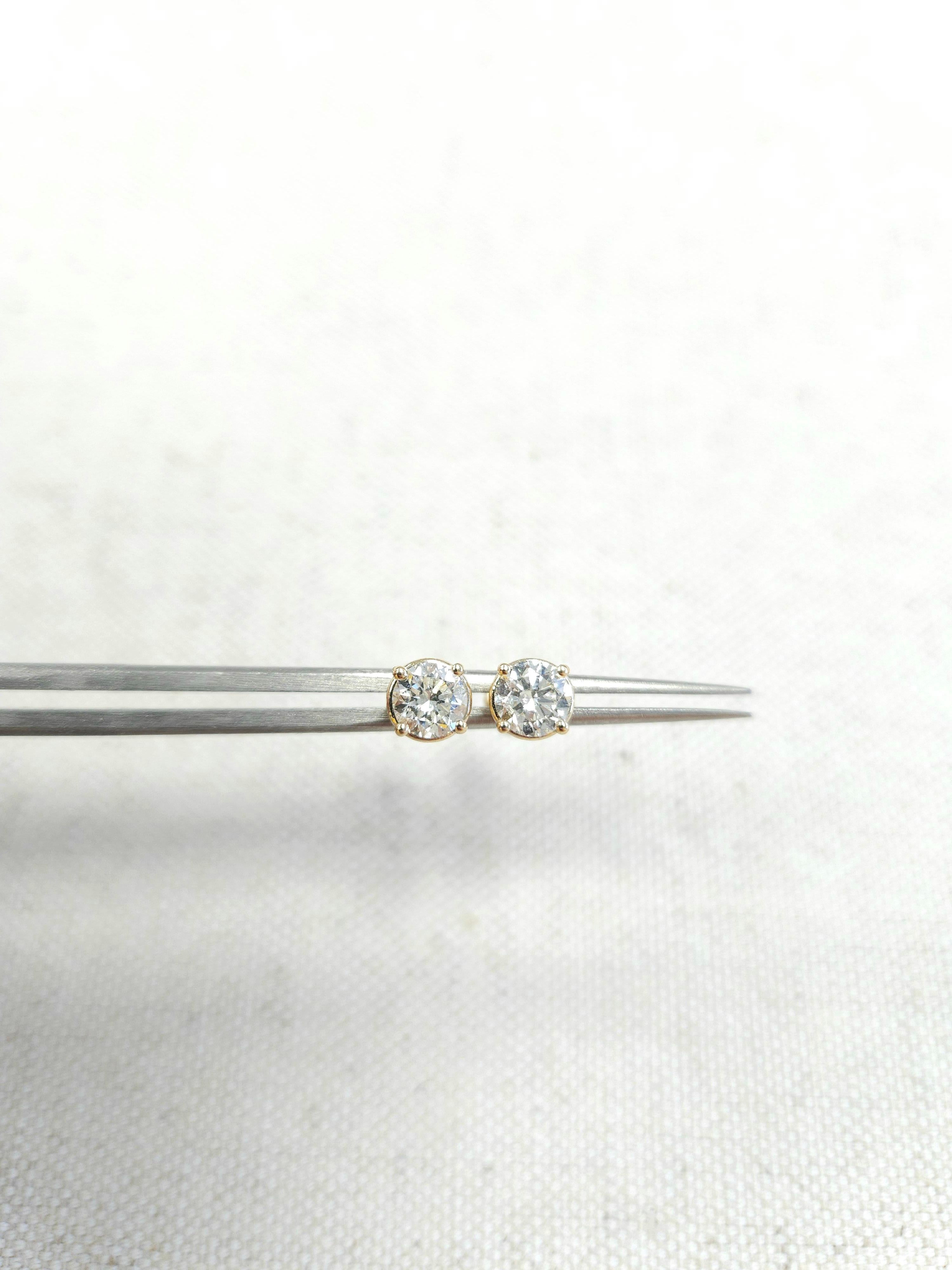 1.31 Ctw Natural Diamond Round Square back Studs Yellow Gold 2