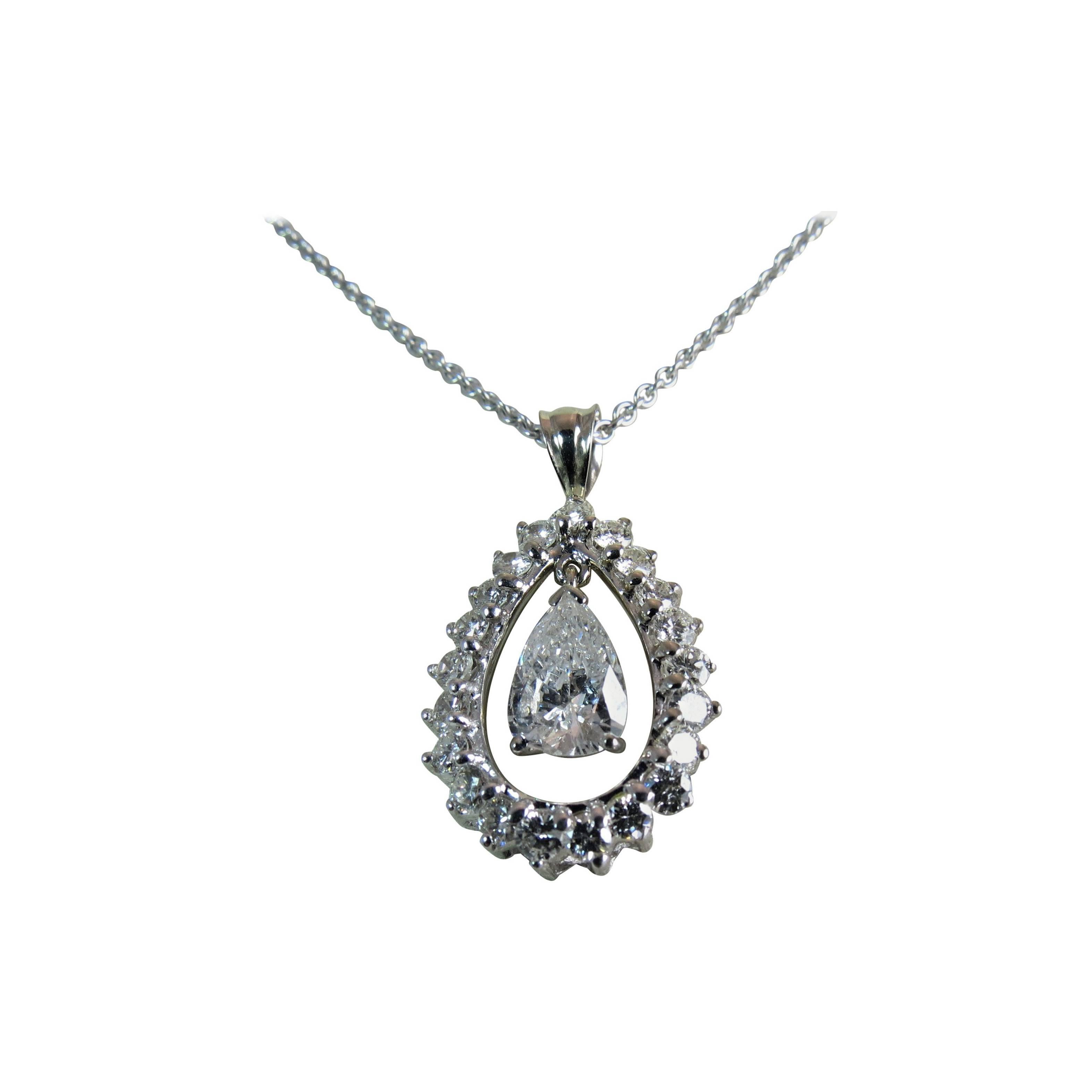 1.31 Pear Shape Diamond Set in White Gold Diamond Pendant For Sale