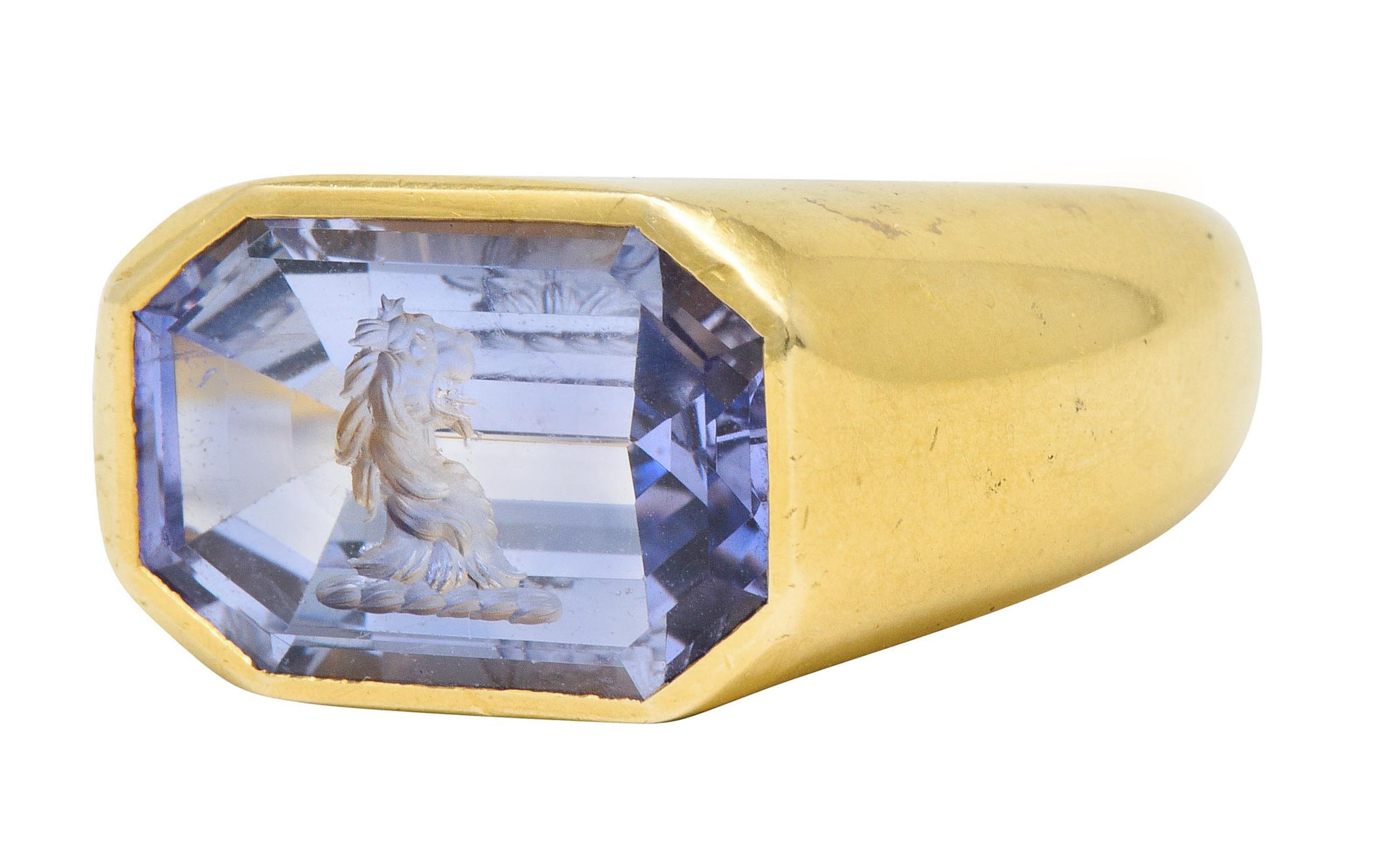 Contemporary 13.10 Carat Color-Change No Heat Sapphire Intaglio 22 Karat Gold Signet Ring