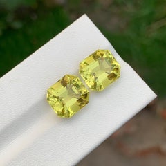 13,10 Karat natürlicher loser Zitronenquarz Paar perfekte quadratische Form für Ohrringe