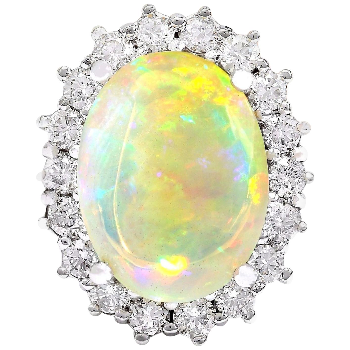 Natürlicher Opal-Diamantring aus 14 Karat massivem Weißgold  im Angebot