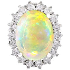 Natürlicher Opal-Diamantring aus 14 Karat massivem Weißgold 