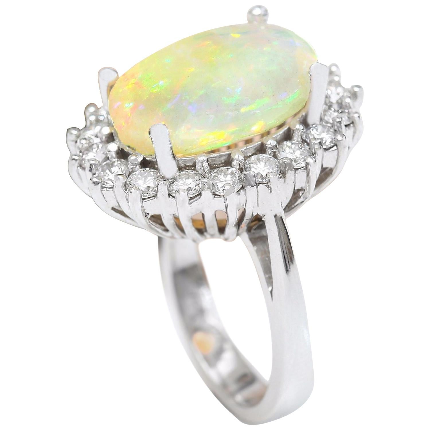 Natürlicher Opal-Diamantring aus 14 Karat massivem Weißgold  Damen im Angebot