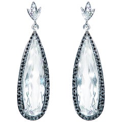 13.10 Carat Pear White Topaz Black Diamond Cluster Drop Earrings Natalie Barney