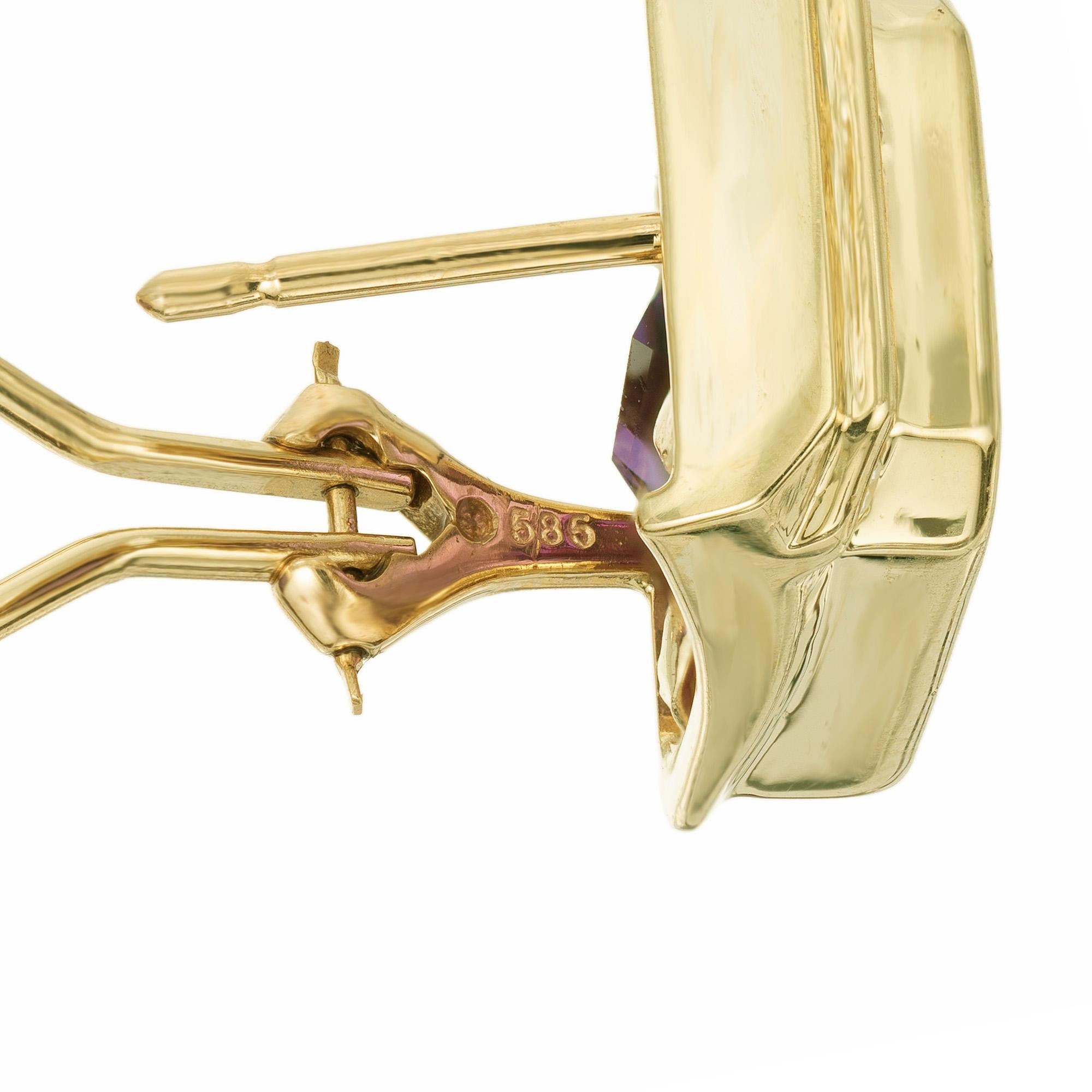 Boucles d'oreilles à levier en or jaune 13.10 carats Améthyste Diamant Rectangulaire Pour femmes en vente