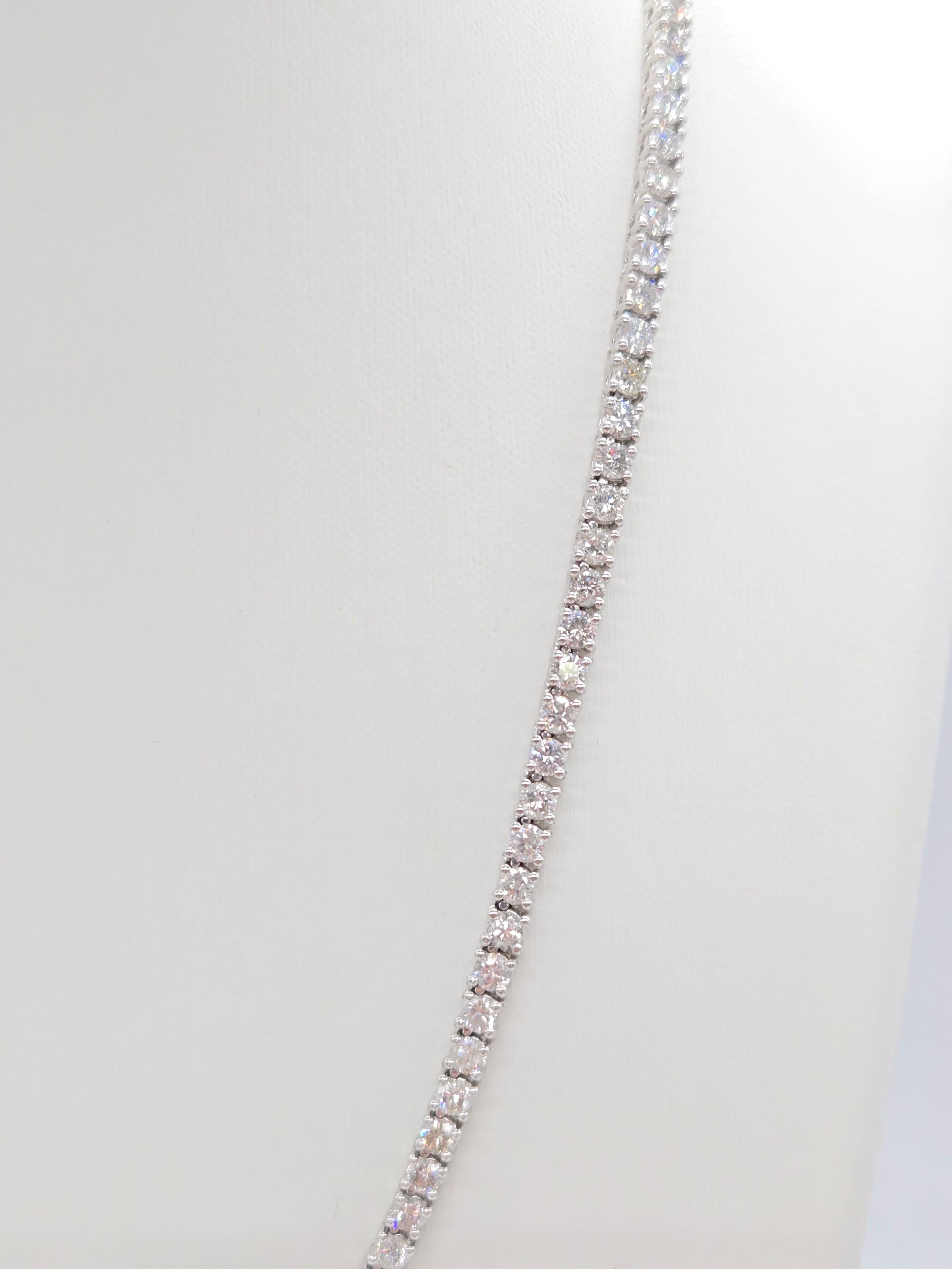 Women's or Men's 13.10 Carat Round Brilliant Cut Diamond Tennis Necklace 14 Karat White Gold 16''