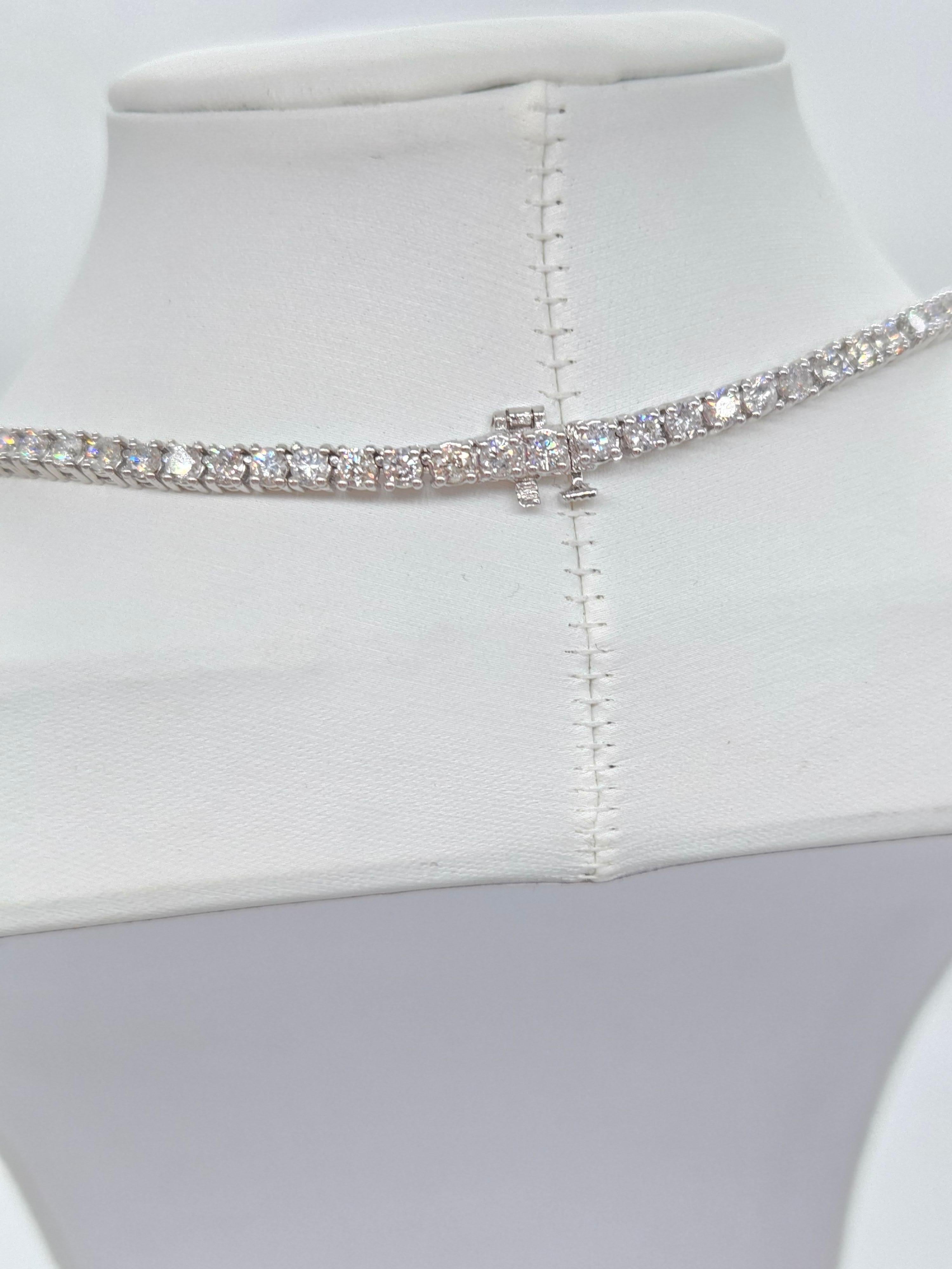 13.10 Carat Round Brilliant Cut Diamond Tennis Necklace 14 Karat White Gold 16'' 1