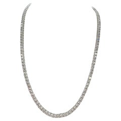 13.10 Carat Round Brilliant Cut Diamond Tennis Necklace 14 Karat White Gold 16''