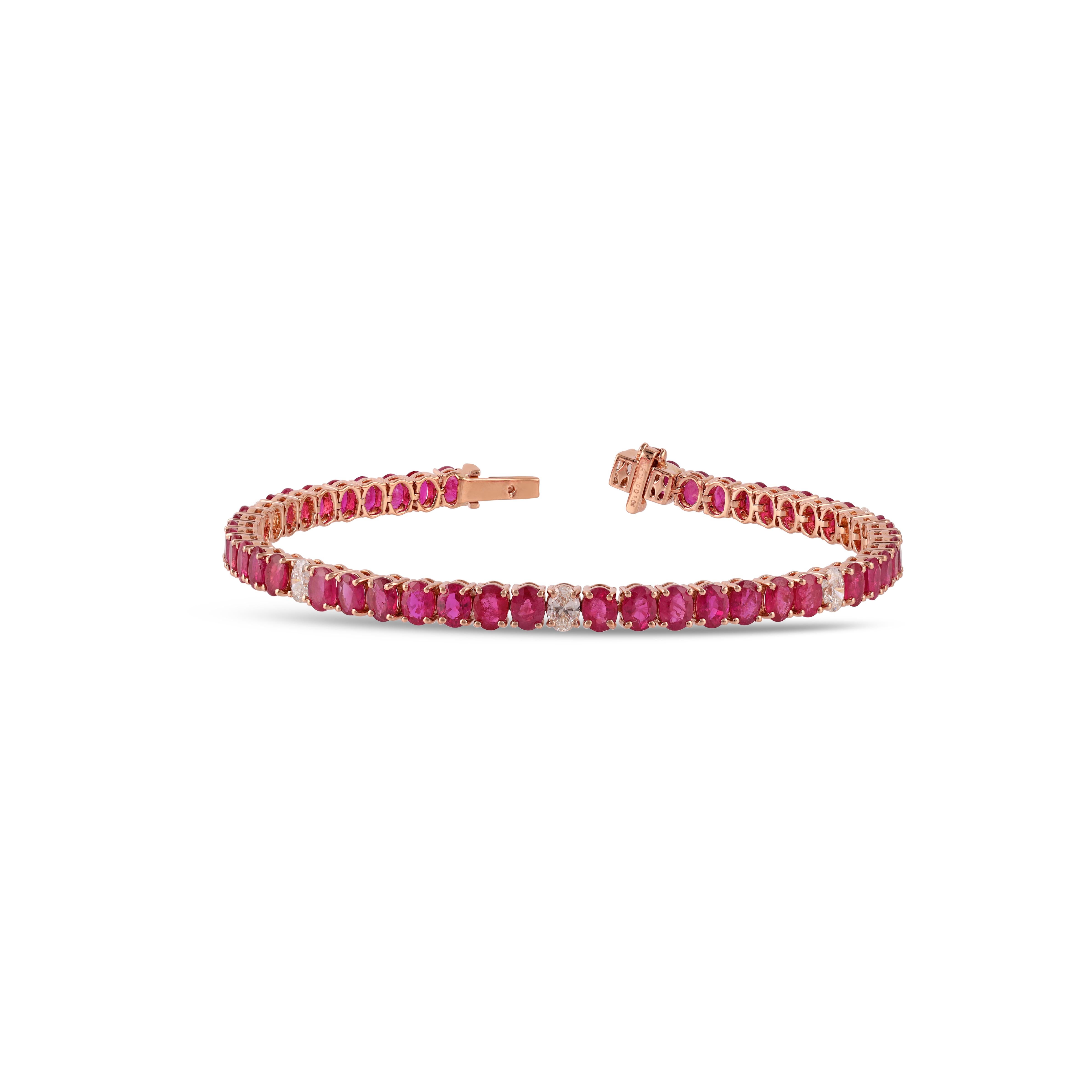 13.10 Carat Ruby and Diamond  Bracelet in 18K Rose Gold

This magnificent Oval shape sapphire tennis bracelet is incredulous. The solitaire Oval-shaped Oval-cut Ruby
 are beautifully With  Diamonds making the bracelet more graceful and adding