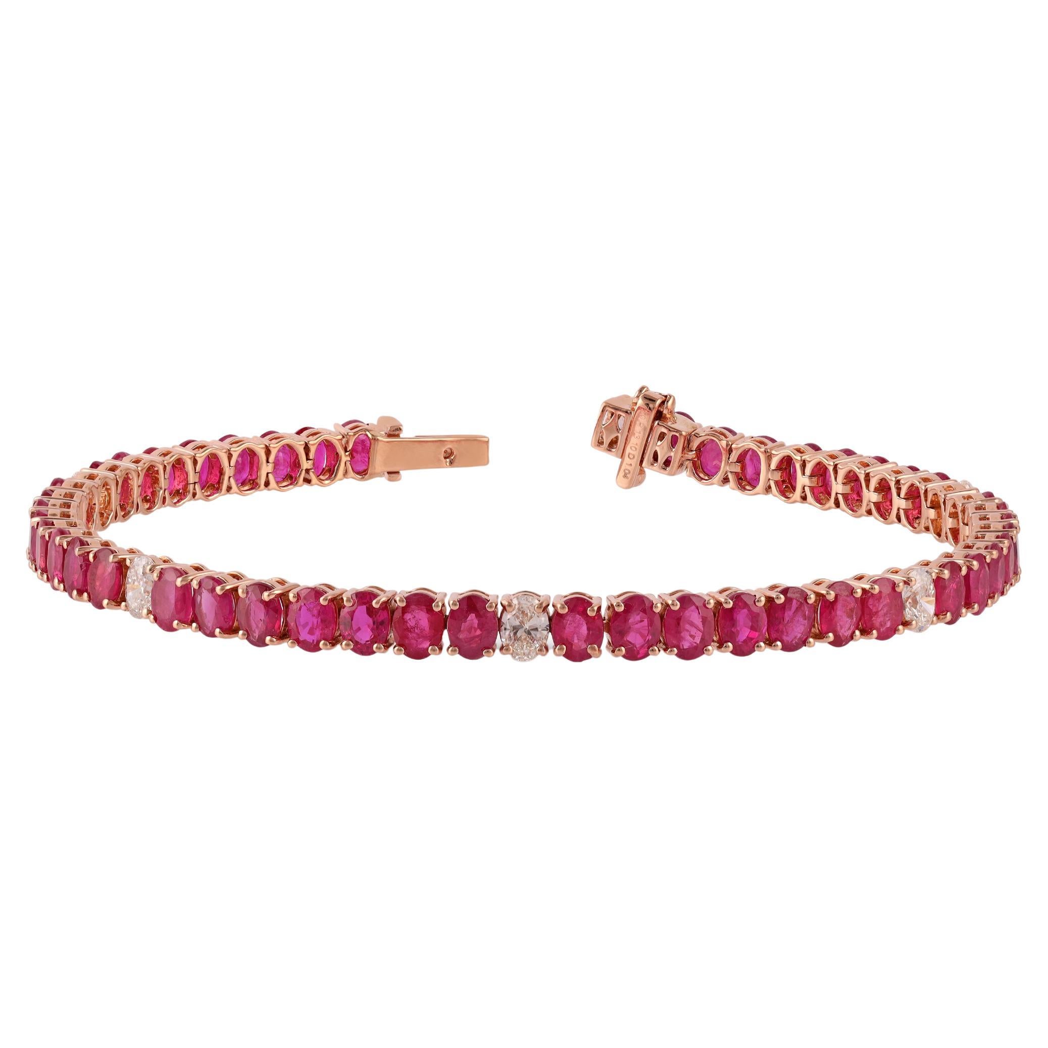 13.10 Carat Ruby and Diamond Bracelet in 18k Rose Gold For Sale